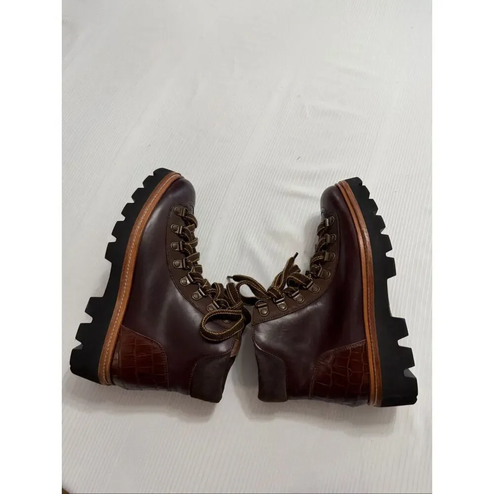 JOULES MONTROSE HIKING LEATHER BOOTS IN CHESTNUT COLOR WOMEN US 5 EU 36